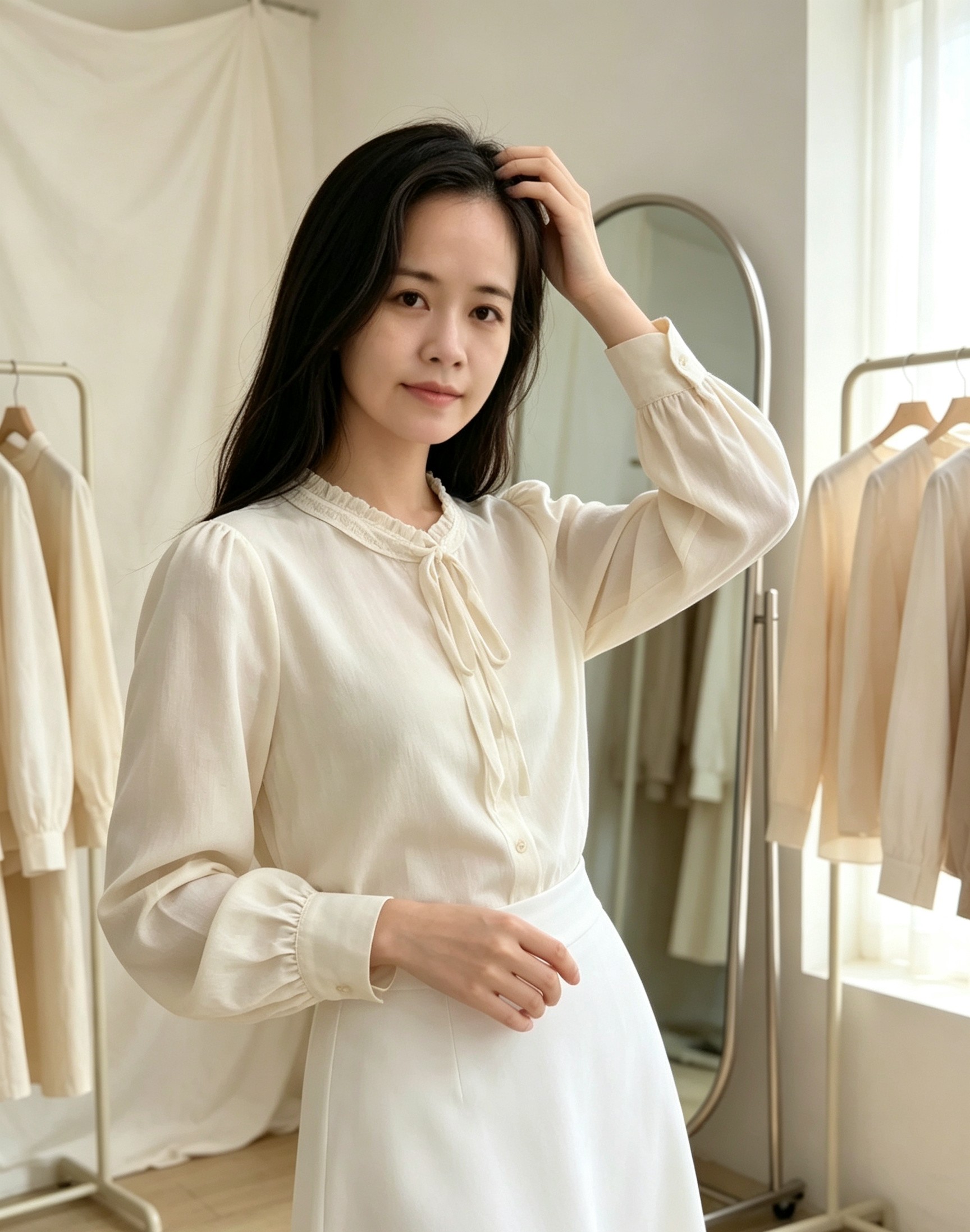 小慧小码xxs码xs码小个子长袖衬衫女百搭显高小个子衬衣系带上衣