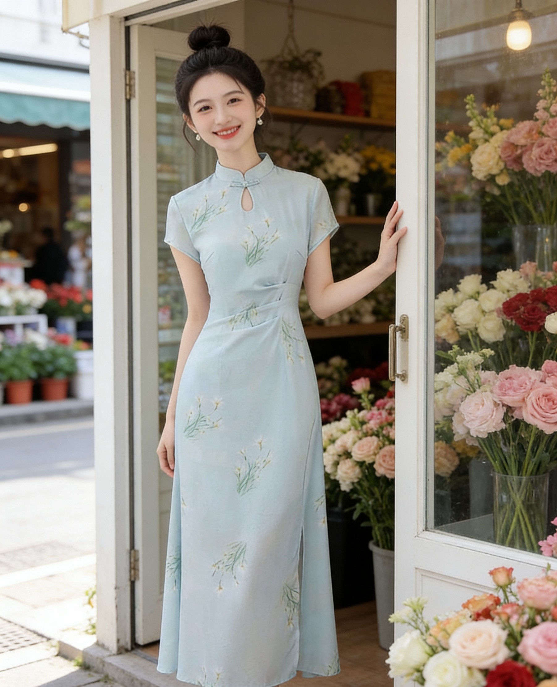 小码xxs码小个子新中式旗袍改良版夏小慧姑娘年轻款绿色连衣裙