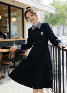 小慧小码女装xxs码小个子显高连衣裙学院风假两件衬衫领中长裙