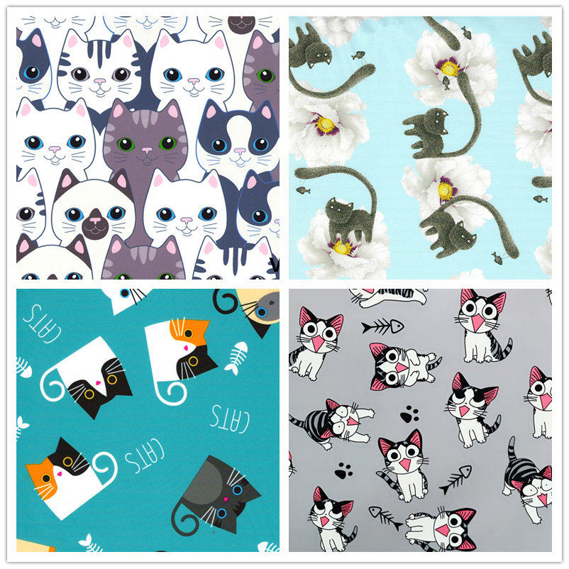 可爱卡通小猫咪印花布料diy手工防水背包帆布窗帘面料桌布布料