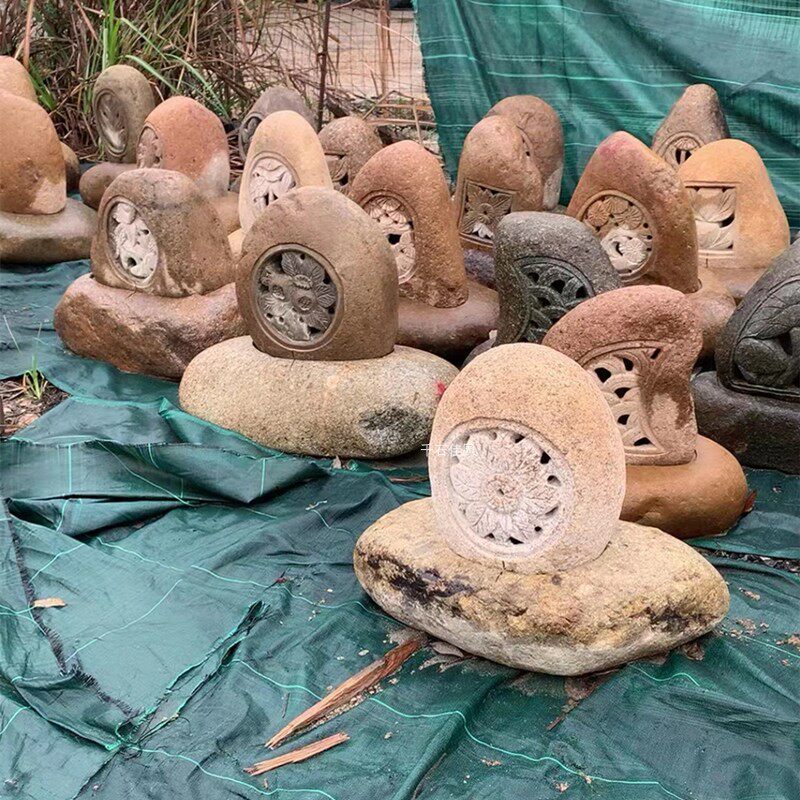 天然溪石刻庭院草坪灯园林工程景观自然石灯笼原石小音箱惠安石雕