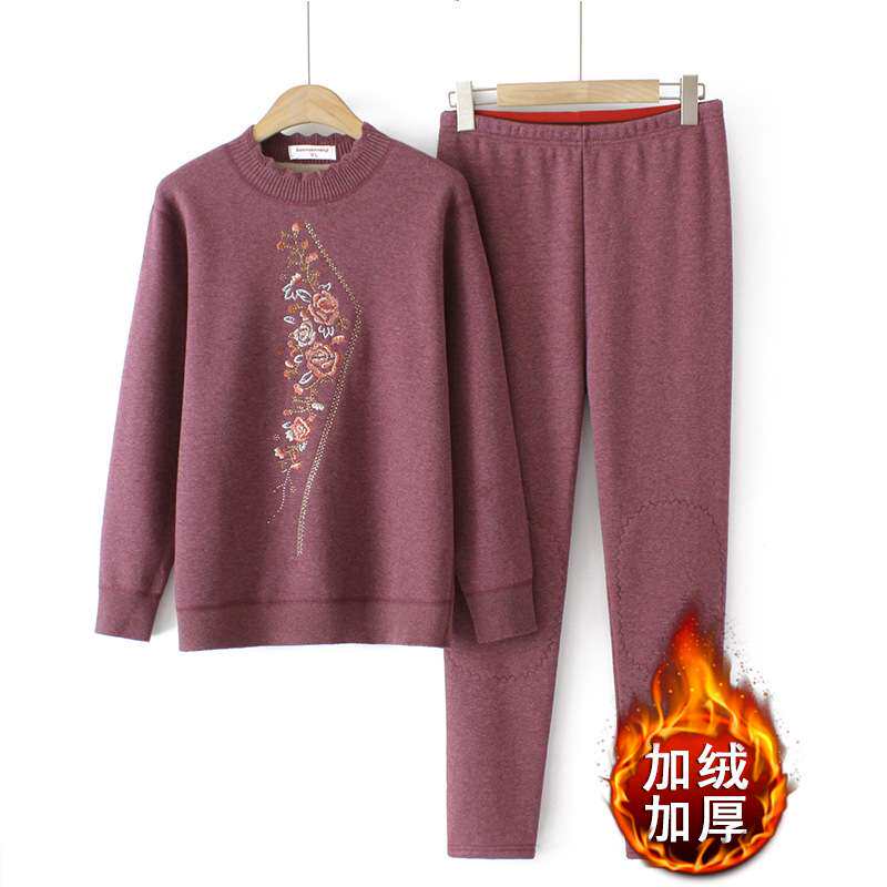 官方中老年人女德绒开衫套装秋衣秋裤保暖内衣老奶奶老太太加绒两