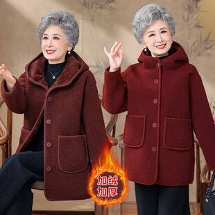 官方中年妈妈冬装棉衣连帽棉服中长款加绒加厚中老年女装颗粒外套