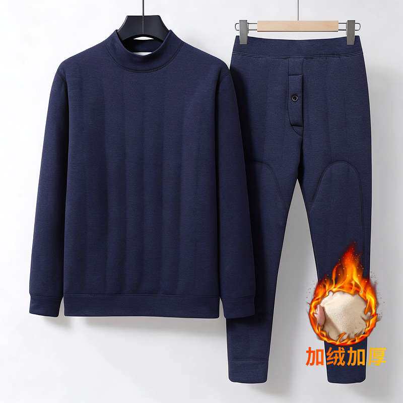官方中老年爷爷冬装套装爸爸保暖内穿居家衣服秋衣加绒加厚棉衣棉