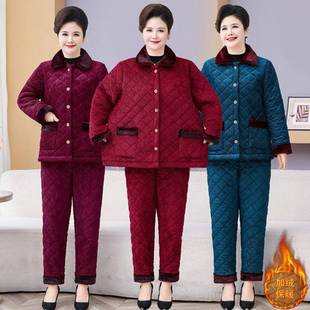 中老年棉袄洋气奶奶保暖两 加绒加厚套装 官方240斤大码 胖妈妈冬季