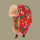 雷锋帽男冬季 防寒加厚女护耳保暖火车头中国风红色东北大花棉帽子