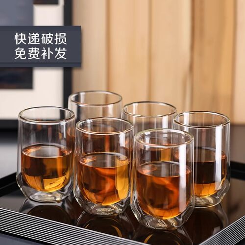 双层办公茶杯家用隔热水杯耐高温