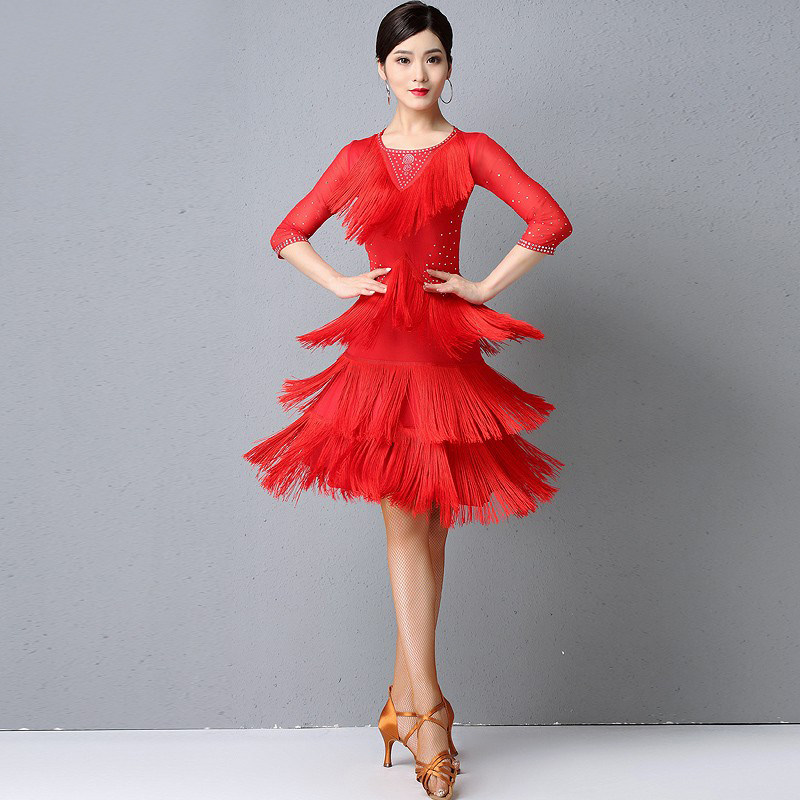 妹姿彩拉丁舞专业表演出比赛服装女成年人2025新款性感流苏连衣裙