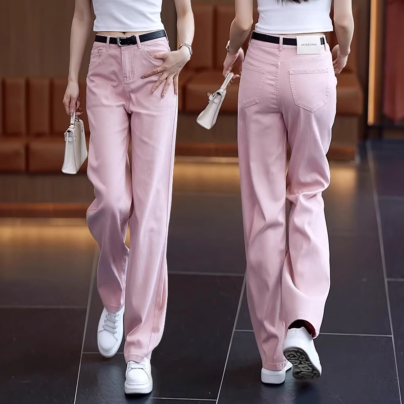 阔腿天丝牛仔裤女夏季薄款2025新款高腰宽松休闲垂感冰丝直筒裤子