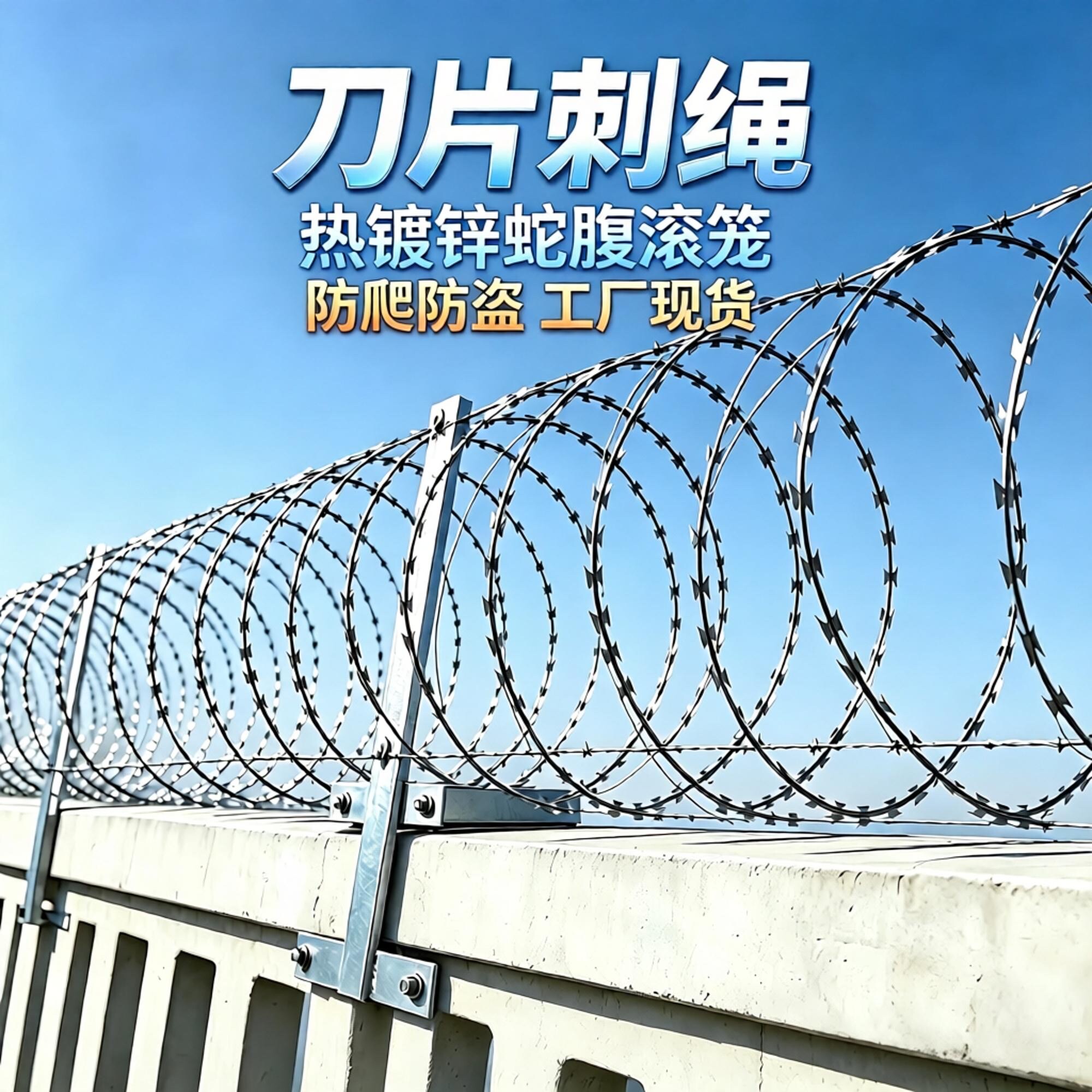 刀片刺绳304不锈钢刺丝滚笼蛇腹型围墙防爬变电站围栏拉力刮刀