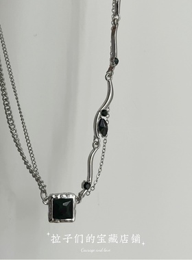 冷淡风黑色水晶吊坠项链个性简约甜酷时尚复古新中式锁骨链脖颈链