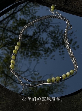 新中式双层拼接串珠钛钢项链女高级设计感小众潮锁骨链无性别