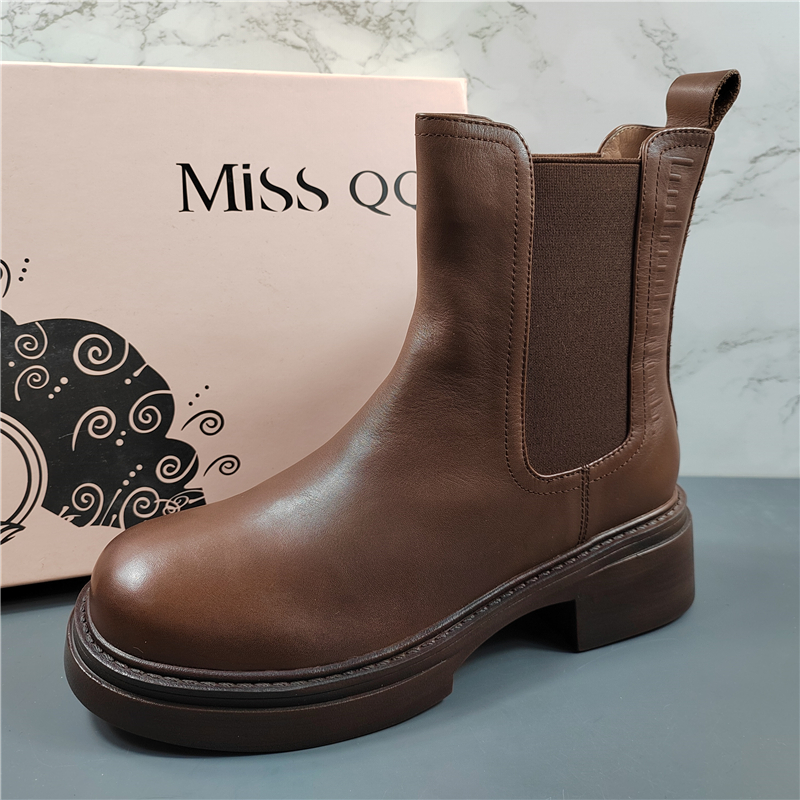 专柜正品头层牛皮粗跟短靴马丁靴