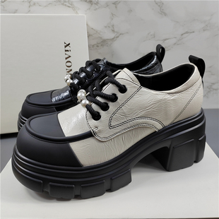 商场同款漆皮厚底乐福鞋女2026春季新款时尚百搭粗跟系带小皮鞋潮