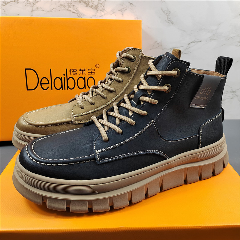 专柜正品真皮男鞋秋冬季百搭英伦风男士厚底休闲工装靴高帮马丁靴,流行男鞋,马丁靴,淘宝优惠券,粉丝福利购,淘宝优惠卷