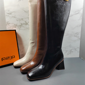 品牌女靴不过膝长靴2025冬新款 靴 瘦瘦靴粗跟真皮英伦风骑士靴时装
