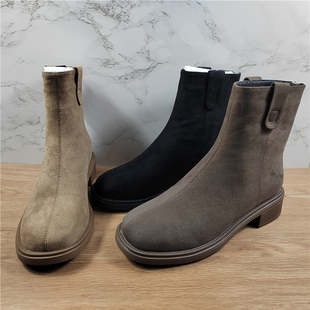 法式复古裸靴加绒短筒靴子女冬季加绒保暖高级感平底洋气小短靴潮