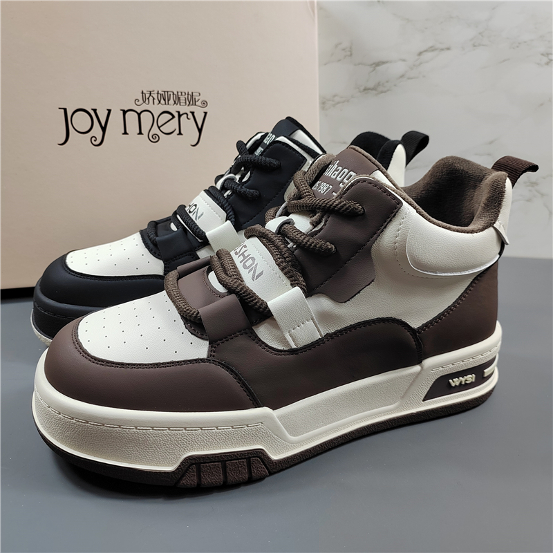 专柜正品真皮厚底加绒高帮鞋女潮