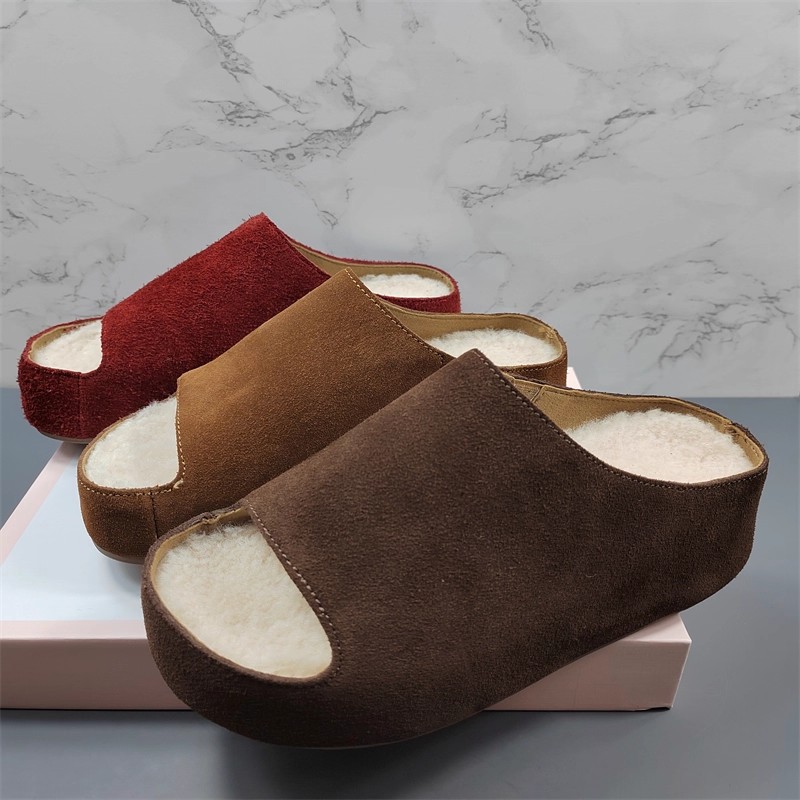 新款小个子羊羔毛牛皮穆勒半拖鞋