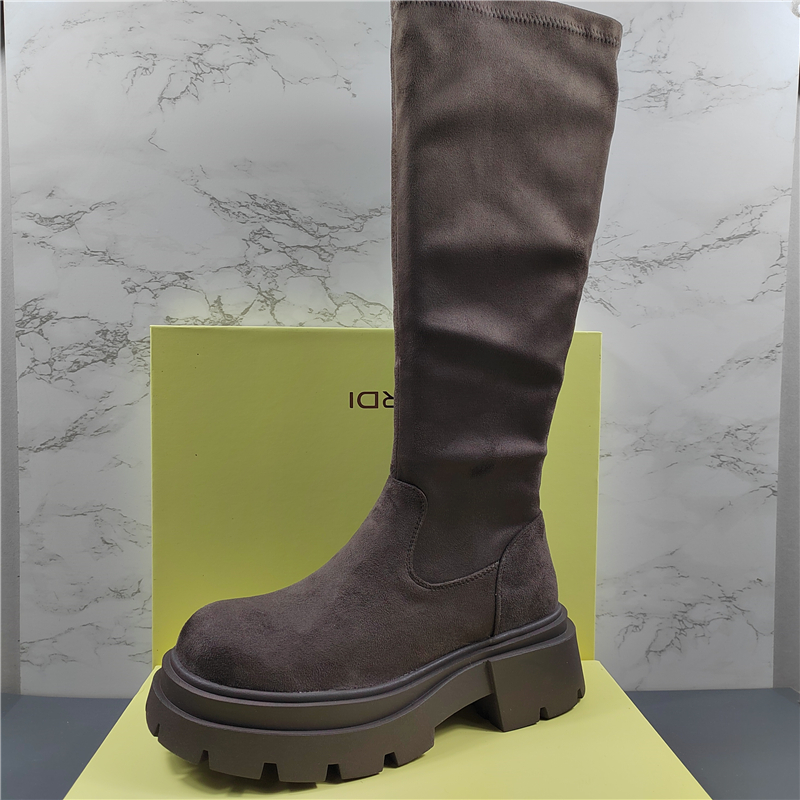 美拉德粗跟瘦瘦弹力靴粗跟长筒靴