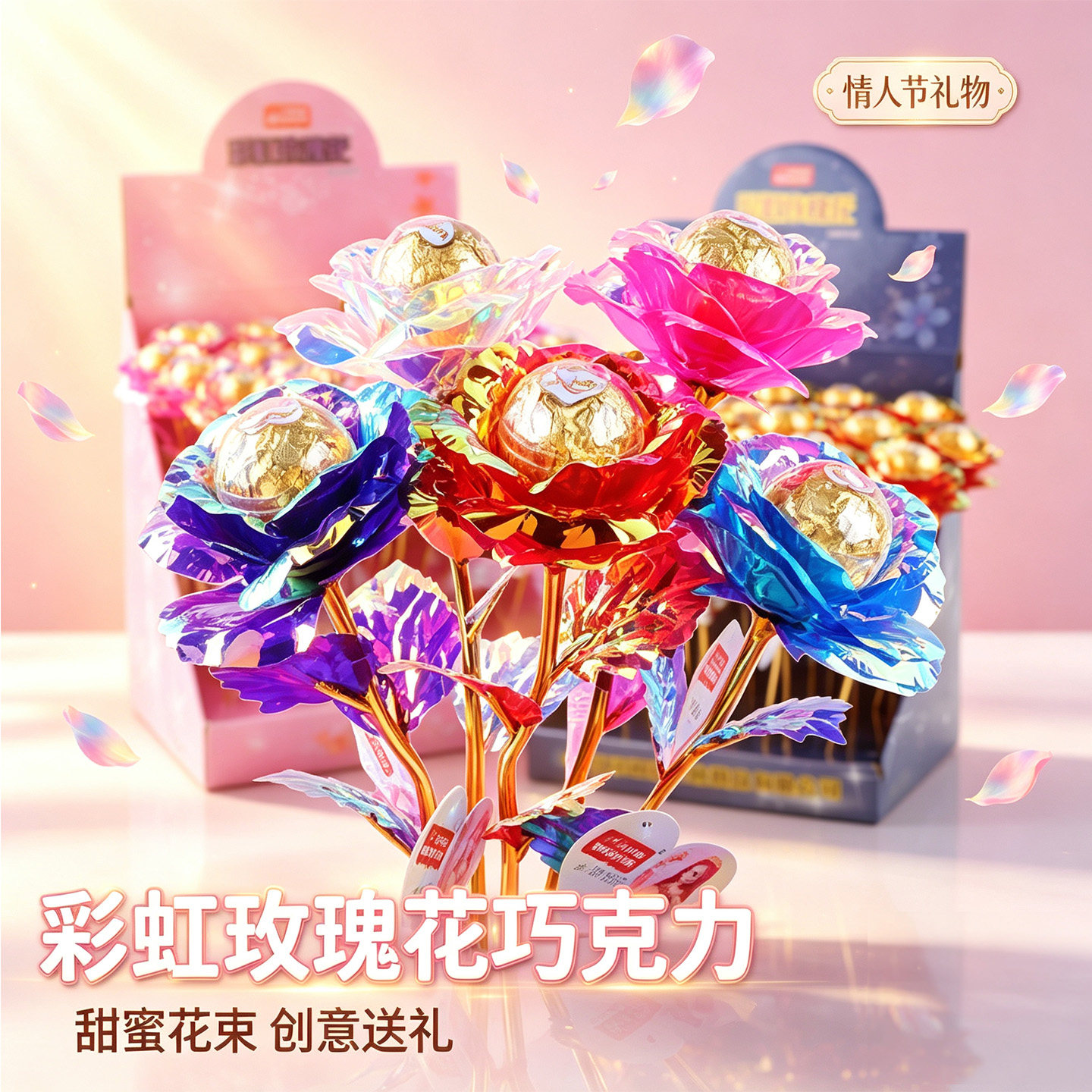 创意玫瑰花巧克力花束糖果女神节传统糖果