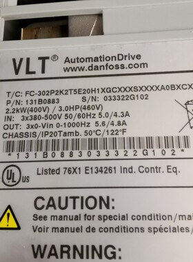 丹佛斯fc-302p2k2t5e20h1xgc…aobx 成色9新，2.2千瓦变频器