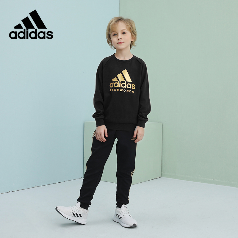 adidas阿迪达斯儿童套装男女大童旗舰正品运动透气卫衣长裤两件套