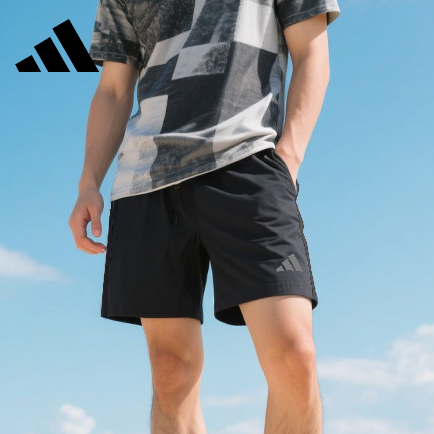 Adidas阿迪达斯夏季休闲短裤男士薄款中裤宽松五分裤子大裤衩外穿