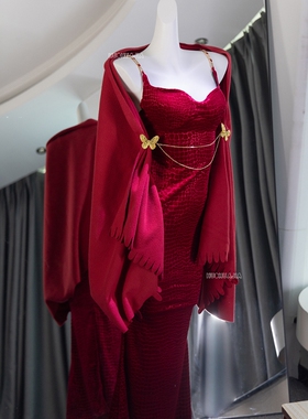 火华家原创设计 红·Mera·湄拉圣诞礼服高级蛇纹鱼尾连衣裙 现货