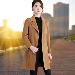 羊毛中长款大衣女秋冬季2026年新款时尚洋气宽松显瘦女士毛呢外套
