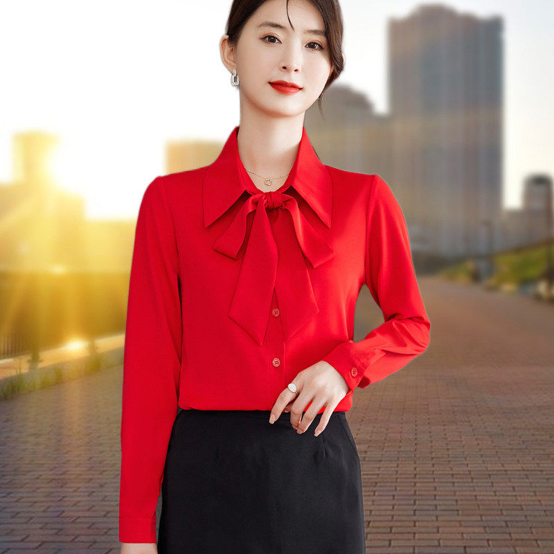 【官方品牌】时尚精致气质衬衫女2026夏新款显瘦洋气小众红色衬衣