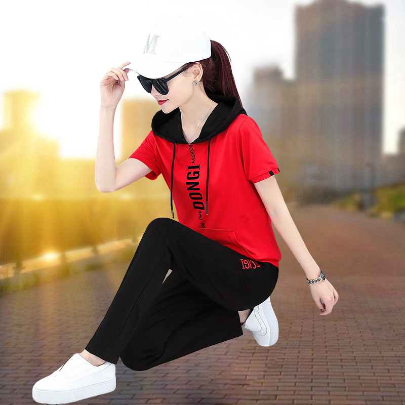【官方品牌】纯棉时尚套装女2026夏季新款潮流休闲短袖运动两件套