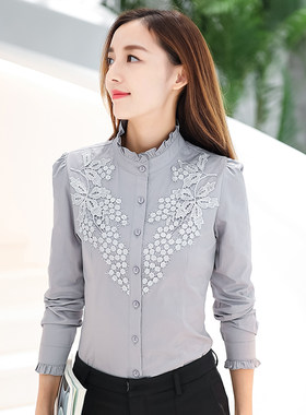 立领长袖衬衫女纯棉2026秋季秋季
