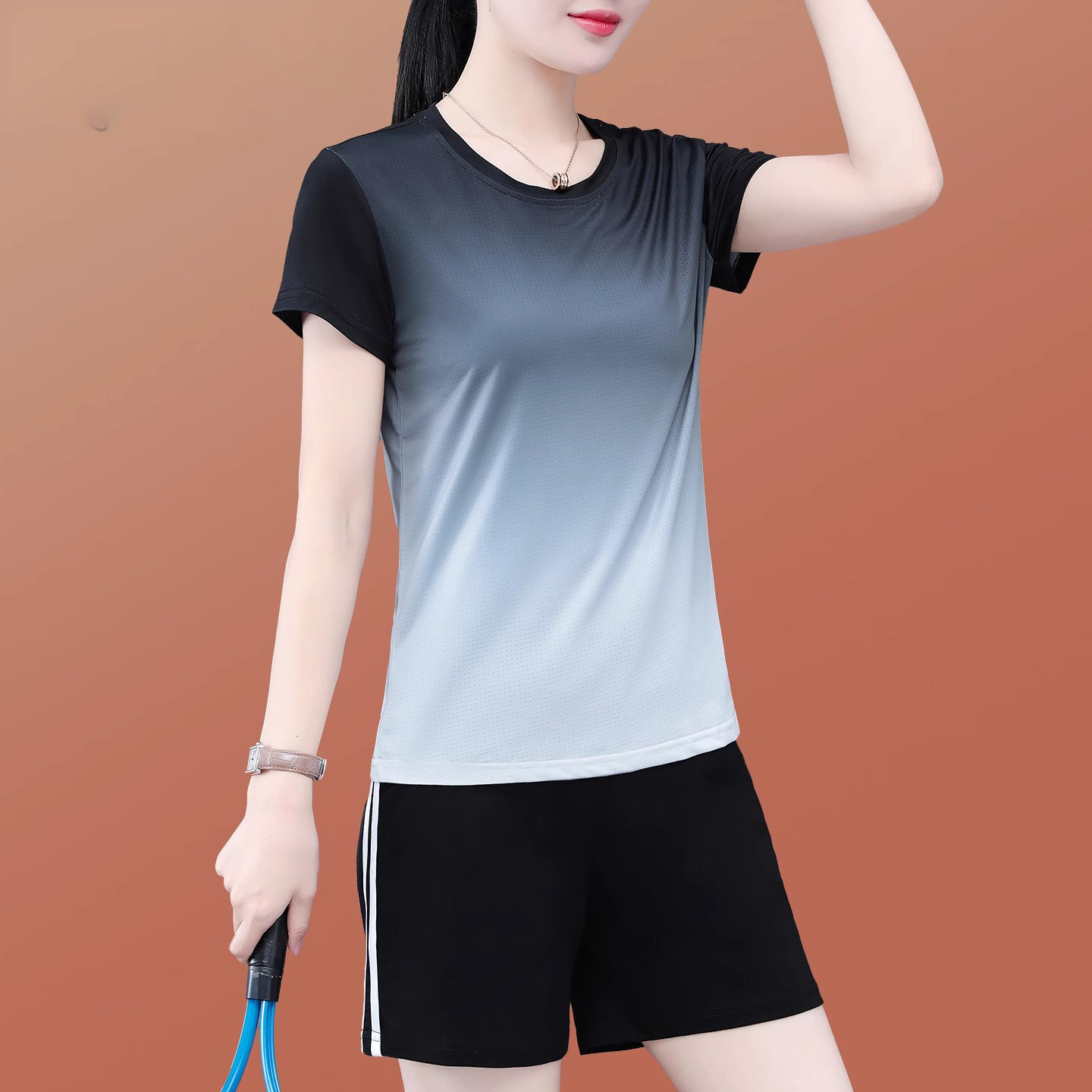 【官方品牌】气质运动休闲短裤时尚套装女2026夏季新款透气两件套