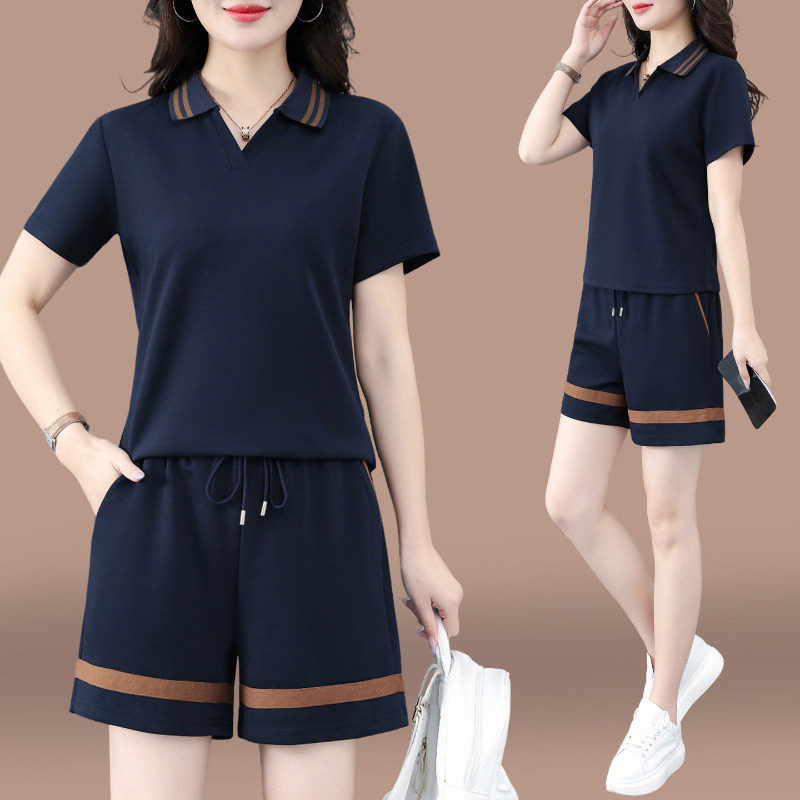 【官方品牌】时尚套装夏季翻领2026显瘦短袖短裤休闲跑步服两件套