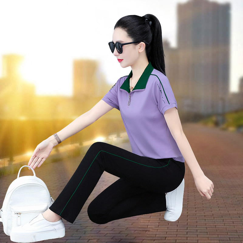 【官方品牌】纯棉时尚套装女2026夏季新款休闲百搭短袖运动两件套