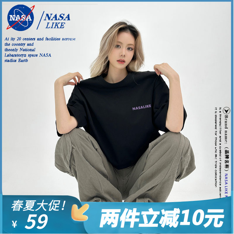 NASA联名~100%纯棉美式复古重磅oversize潮牌宽松短袖t恤女