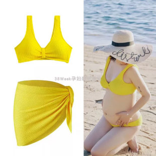孕妇比基尼度假风泳衣海边沙滩性感泳装 吊带三件套孕妇拍写真温泉