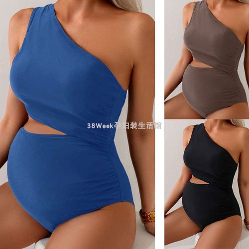欧美孕妇泳衣斜肩单肩连体泳衣