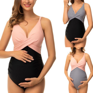 游泳衣纯色遮肚 性感拼接胖mm大码 孕妇专业泳衣时尚 三角连体泳装