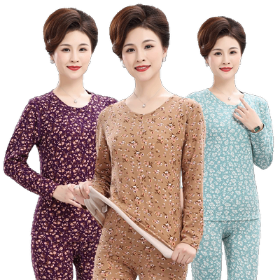 雅鹿双面磨绒印花保暖内衣女轻暖