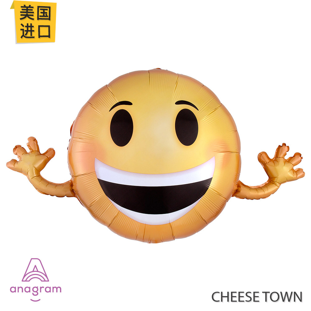 美国进口a牌anagram表情emoji招手笑脸铝膜气球 花痴心眯眼圆形