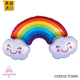 美国进口A牌Anagram彩虹笑脸云朵铝膜气球双面可爱白色眯眼装饰