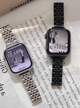 适用iwatch表带苹果s10金属不锈钢小众潮牌applewatch9表链se8765