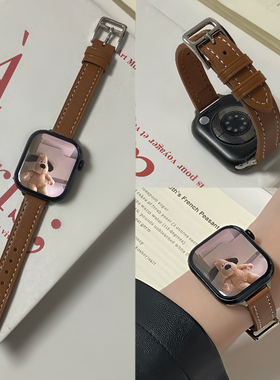 适用iwatch苹果手表带s11真皮小蛮腰se女applewatch98腕带s10表带