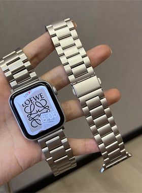 适用苹果iWatch手表表带s10实心9不锈钢AppleWatch表带夏金属男女