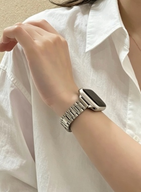 适用iwatch11苹果表带applewatchs10/s9s8金属不锈钢小蛮腰表链夏