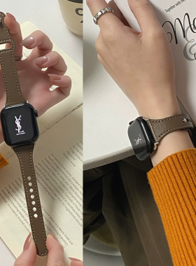 适用iwatch苹果手表带s11新款真皮s10女se钉扣applewatch腕带s987