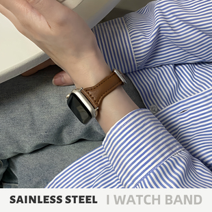 适用苹果iwatch手表带小蛮腰s11皮质applewatchS10真皮se秋冬s987