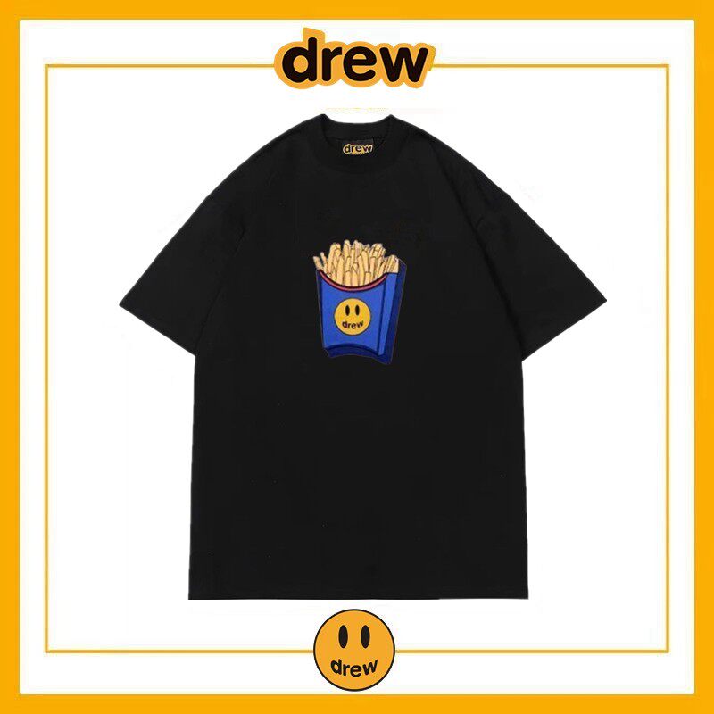 Drew笑脸美式薯条潮牌趣味宽松短袖男女纯棉情侣休闲打底半袖T恤